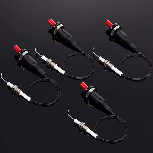 4 Pieces Propane Push-Type Piezo Igniter Kit with Threaded Ceramic Electrode Ignition Plug Wire 30 cm for Gas Grill