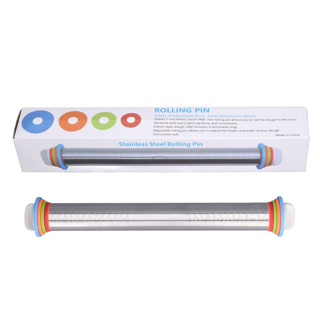 Rodillo de amasar con anillos de grosor ajustable, ergonómico, antiadherente, para hornear en la cocina del hogar