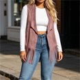 thumbnail image 5 of Womens Fringe Vest Lightweight Faux Suede Sleeveless Jackets Fall Layering Fashion Casual Tops for Travel Festival Pink XL, 5 of 7