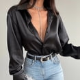 thumbnail image 5 of JAKANYQ Women Blouses Dressy Satin Silk Shirt Button Down Shirt Casual Loose Long Sleeve Office Work Long Blouse Female Breathable Clothing, 5 of 8