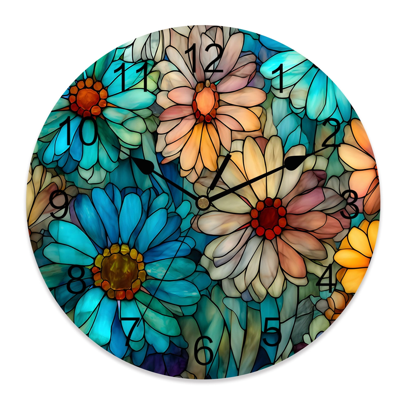 Wall Clock Daisy Flower Clocks PVC Silent Non Ticking Battery Operated Decorative Shiny Sunflowers