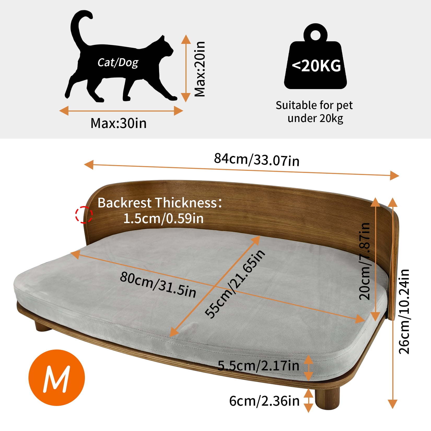 BingoPaw Elevated Pet Sofa Bed Wooden Cat Stool Bed for Small Dogs and Puppies, Waterproof, Removable Cozy Pad
