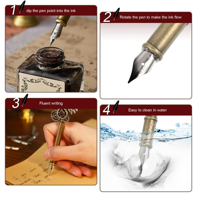 Maoww Smooth Writing Fountain Pen Wide Application Non-deforming Delicate Pattern Vintage Fountain Pen Set Burgundy