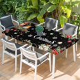 thumbnail image 2 of Merry Christmas Table Cloths for 5 Foot Rectangle Tables, Black Xmas Tree Snowflake Poinsettia Patio Waterproof Elastic Fitted Tablecloths, Washable Rectangular Table Cover for Camping, 2 of 8