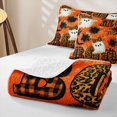 thumbnail image 4 of Erosebridal Halloween Boo Bed Spread Queen, Ghost Leopard Print Bow Queen Coverlet Set, Orange Brown, 3 Pieces, 1 Quilt and 2 Pillowcases, 4 of 7