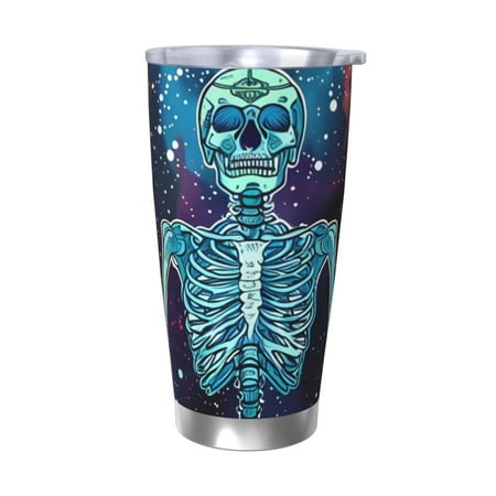 

Zeuib Space Skeleton Meditation Printed 20oz Stainless Steel Insulated Car Cup Stainless Steel Thermal Cup Vacuum Insulated Leak-proof Travel Mug Cup-Without Straw