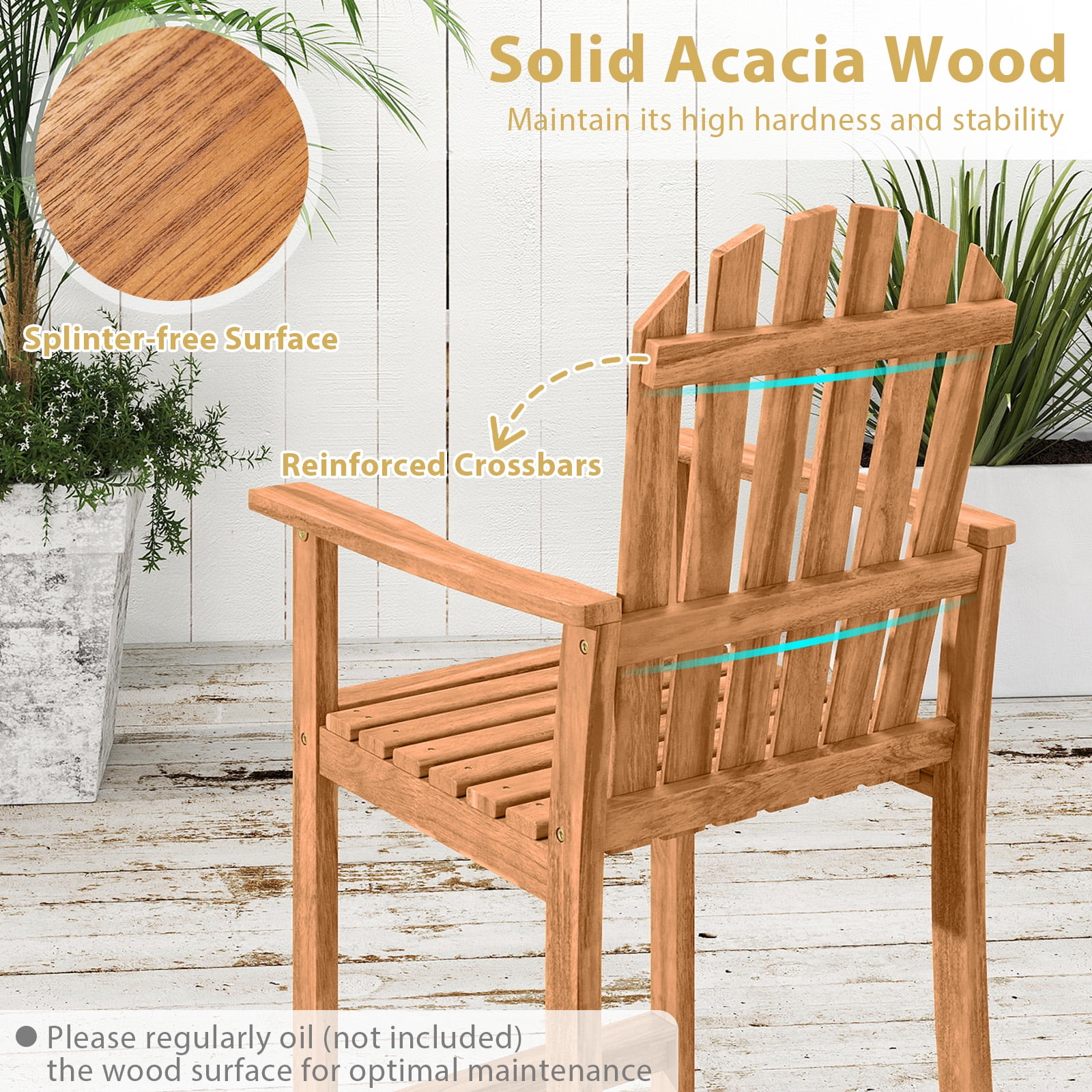 Gymax 4PCS Tall Adirondack Chair w/Back Armrests & Footrest for Balcony Porch Deck Natural