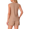 thumbnail image 3 of INSPIRAR CHIC Conjuntos de Pijamas de Mujer de Tejido Waffle Sin Mangas con Escote en V, Top de Tanque con Pantalones Cortos, Talla 2XL, Caqui, 3 of 6