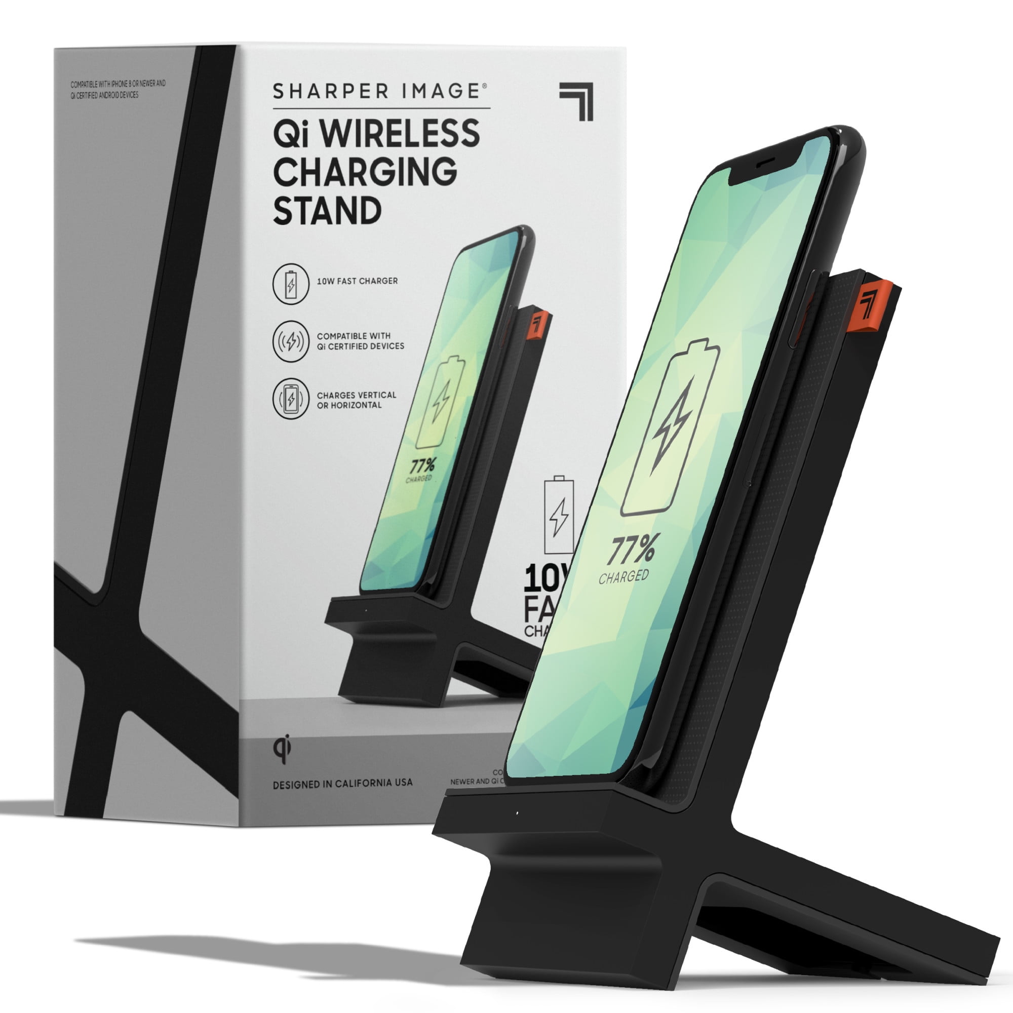 Sharper Image Qi Wireless Charging Stand, with 10W Fast Charger And Qi