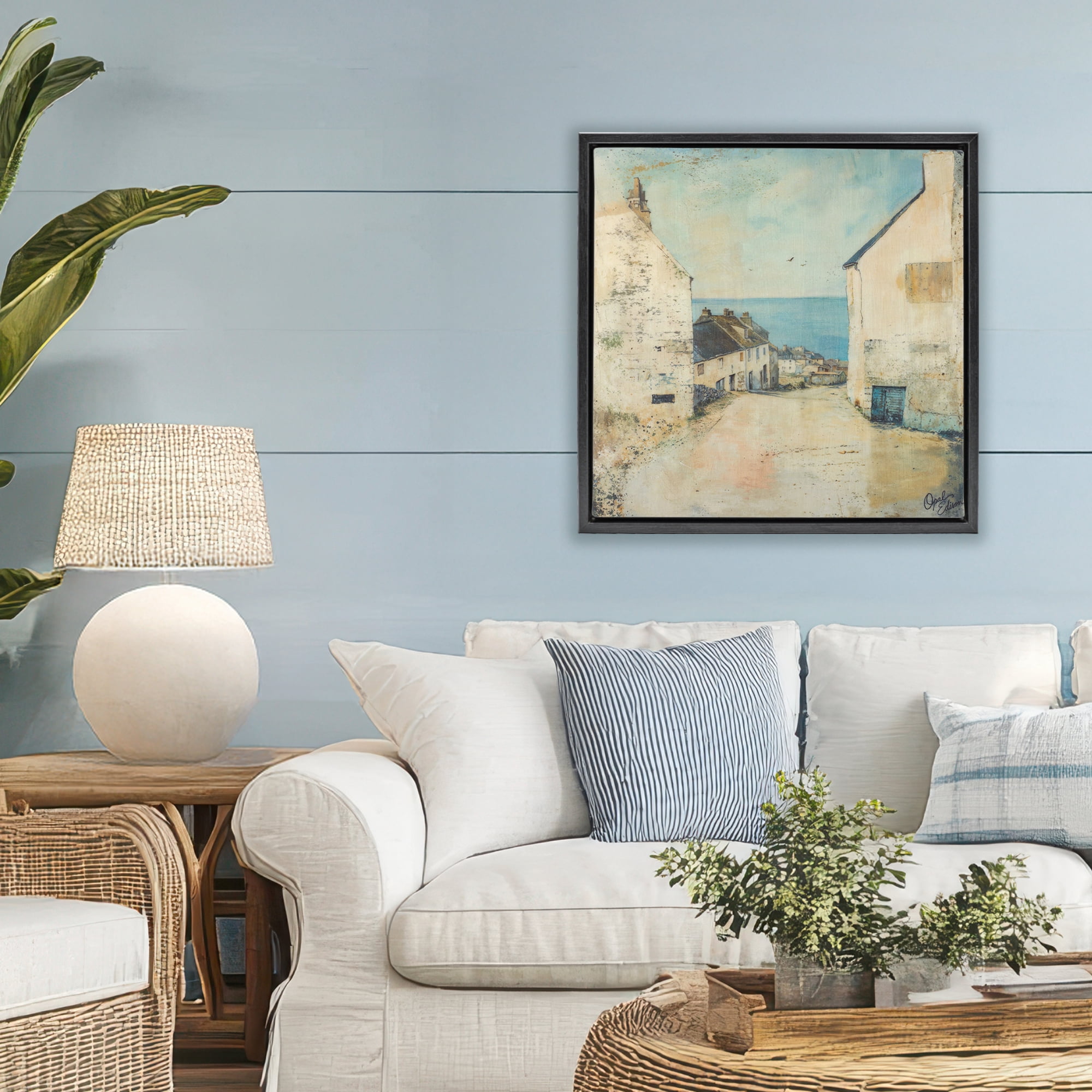 Stupell Industries Coastal Town Walk Black Framed Floater Canvas Wall Art, design by Opal Edison