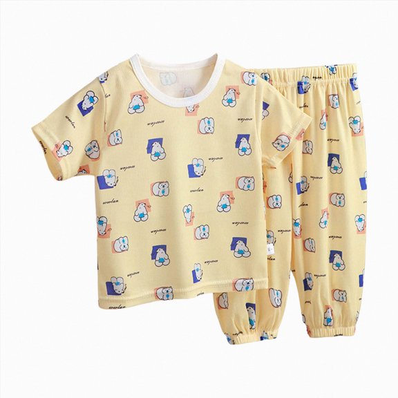 larppty Children Girl Pajamas Set Soft Comfy Sleepwear Pajamas(1-2 Years,Light Yellow)