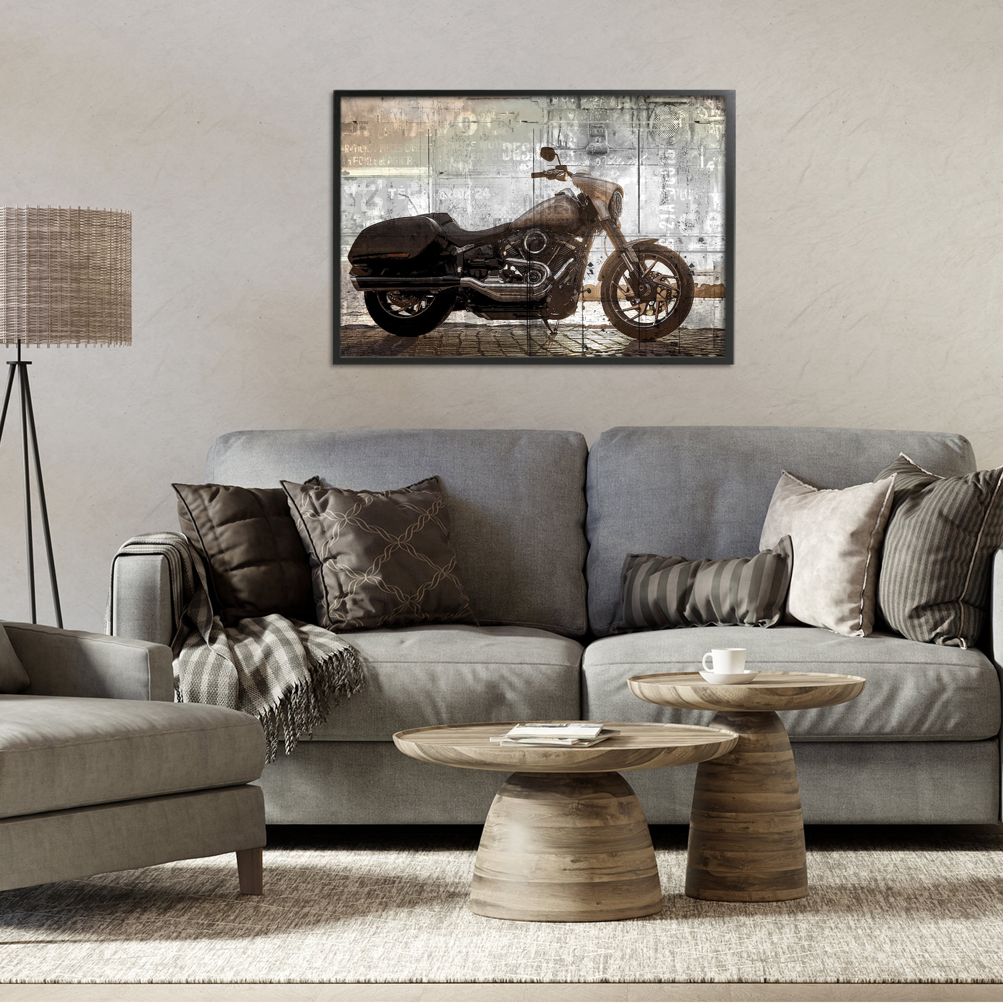 Stupell Industries Sunset Ride Motorcycle Black Framed Giclee Art, design by Kim Allen