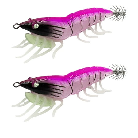 T-HOTLYST 1 Pair Lures Baits Squid Jig with Rings Bead Fishing Lures Glow Jig Hook Artificial Baits Squid Jig Cuttlefish Hook