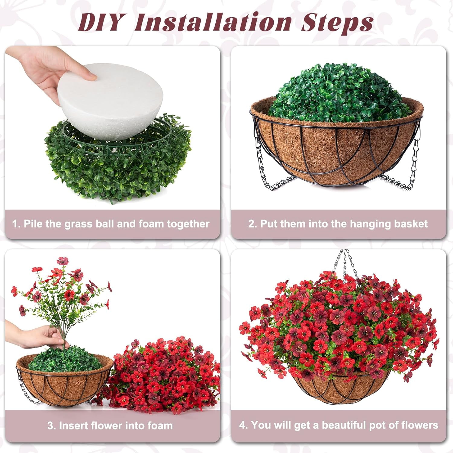Artificial Fake Hanging Flowers Baskets for Outdoors Spring Summer Decoration Faux Silk Colorful Daisy UV Resistant for Garden Porch Home Patio Balcony Decor