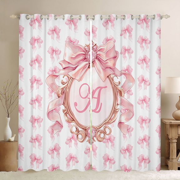 Homewish Letter A Monogrammed Curtains Pack of 2 (42x84 Each),Cute Bowtie Ribbon Curtains Blackout,Girls Bow Tie Bedroom Curtains For Princess Kids,Microfiber Room Decorative