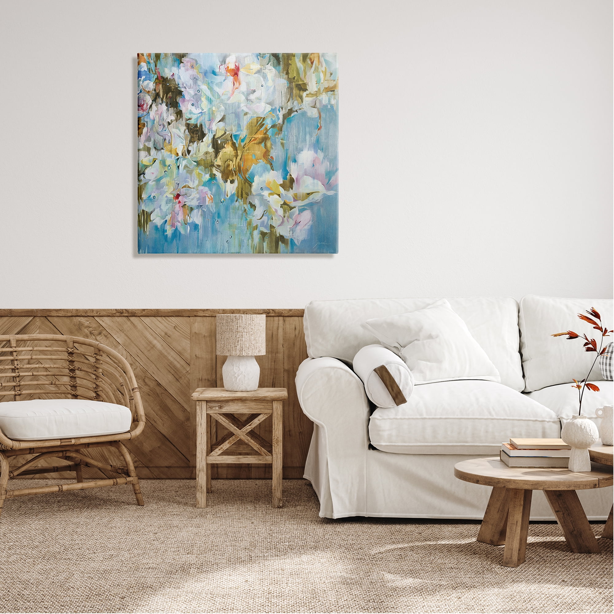 Stupell Industries Abstract Blossoms on Blue Botanical & Floral Painting Gallery Wrapped Canvas Print Wall Art, 30 x 30