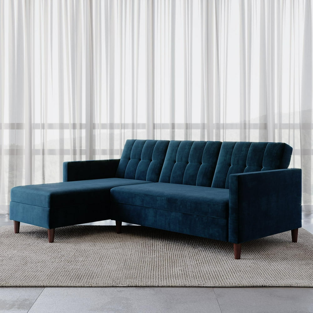 DHP Hartford Storage Sectional Futon with Chaise, Blue Chenille