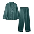 thumbnail image 4 of Women Silk Pajamas Set, Long Sleeve Satin Pajamas for Women Sleepwear Button Down Pjs Set Two-piece Green L(L), 4 of 6
