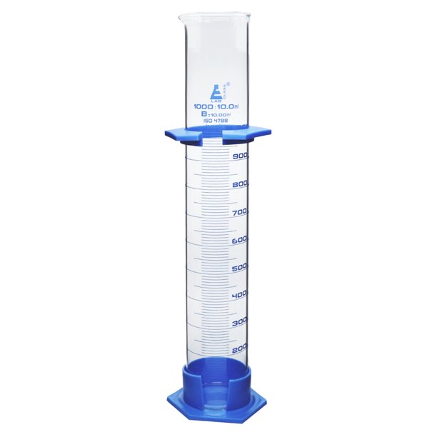 Measuring Cylinder 1000ml Class B Detachable Plastic Hexagonal Base Protective Collar Blue Graduations Borosilicate Glass Eisco Labs Walmart Com Walmart Com