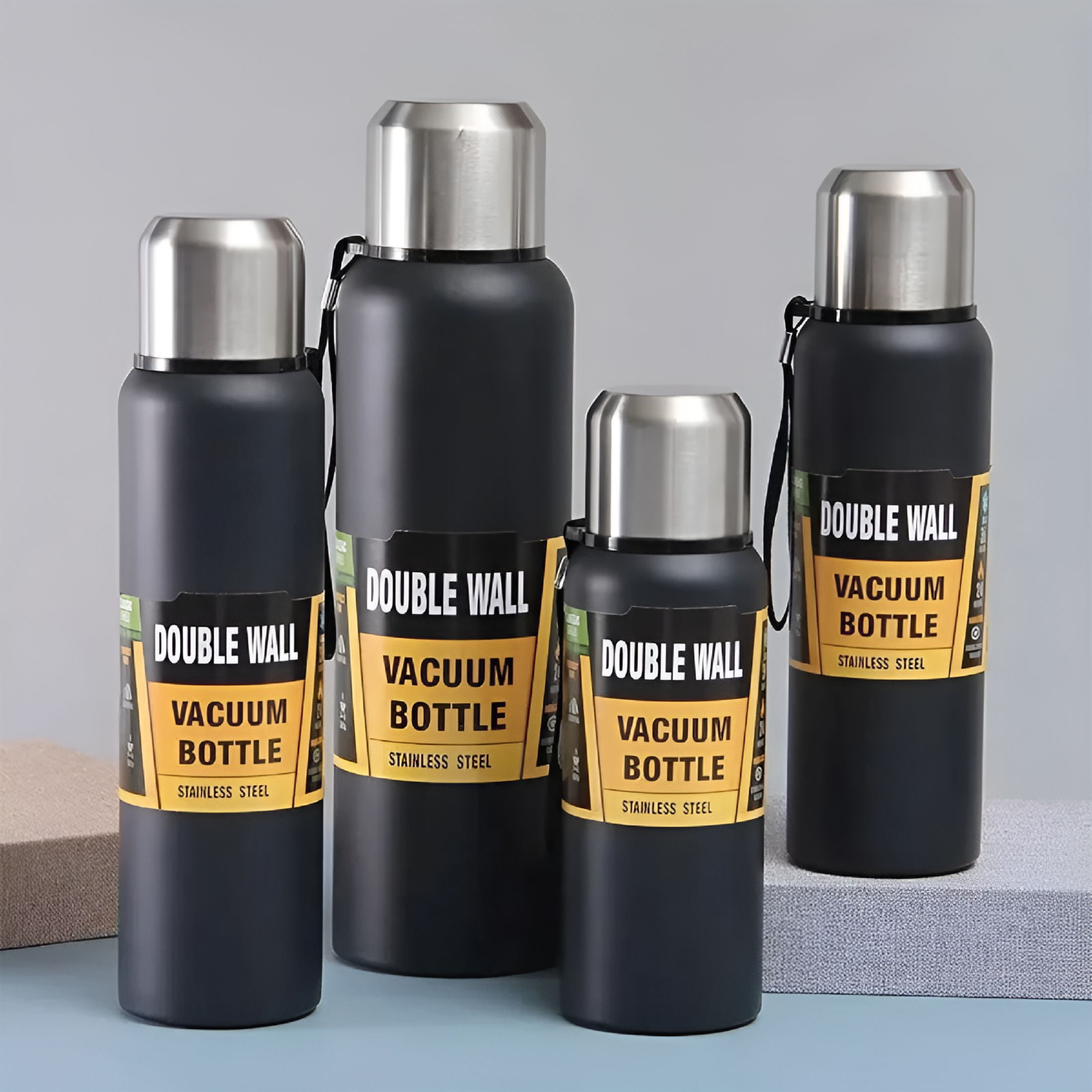 ACDANC Outdoor Large Capacity Thermos Bottle Portable Vacuum Flask Insulated Tumbler Stainless Steel Tea Drinks Cold Hot Water Bottle 1500ml Black