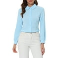 thumbnail image 1 of CURVOSPORT Chemise Boutonnée pour Femmes Col Peter Pan Manches Longues Blouse Ligne Princesse S Bleu, 1 of 6