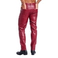 thumbnail image 4 of Oyolan Men's Leather Pants Slim Fit Biker Pants Motorcycle Jeans Rocker Party Club Wear Red XL/34, 4 of 7