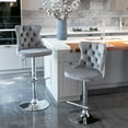 thumbnail image 2 of Swivel Bar Stool Grey Set of 2 C-Shape Adjusatble Silver Base Kitchen, 2 of 5