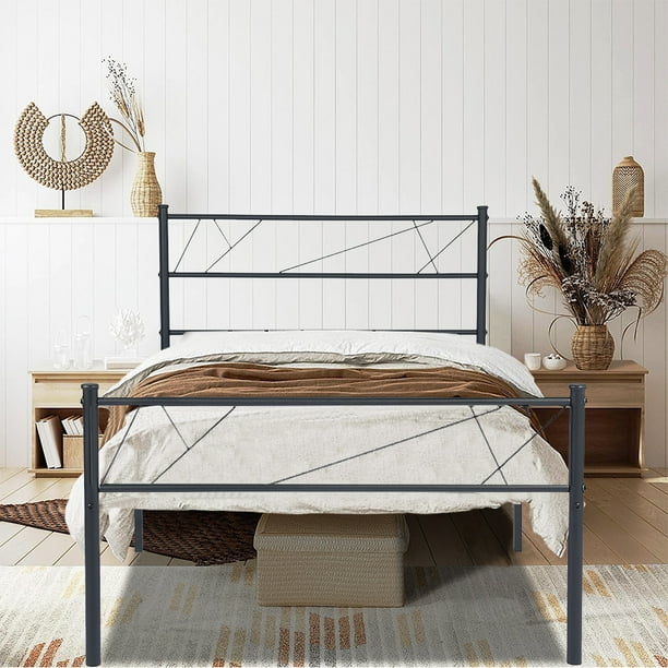 Metal Platform Bed Frame With Headboard, Tall Twin Bed Frame With Headboard