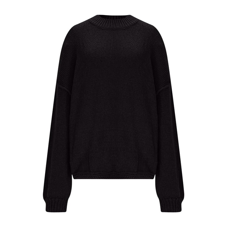 Teyfeniy Black Oversized Turtleneck Sweater for Women High Collar