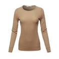 thumbnail image 1 of A2Y Women's Basic Solid Long Sleeve Crew Neck Fitted Thermal Top Shirt Tan 2XL, 1 of 5