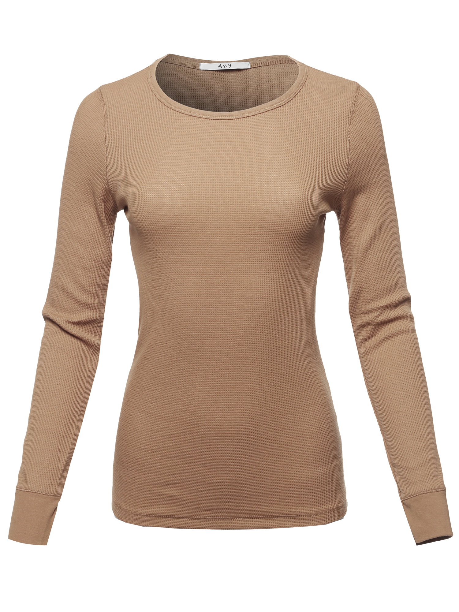 A2Y Women s Basic Solid Long Sleeve Crew Neck Fitted Thermal Top Shirt Tan 2XL Walmart