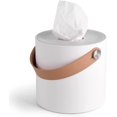 thumbnail image 1 of Round Tissue Dispenser Holder Plastic Box Cover Napkin Organizer With Leather Handles, 1 of 5
