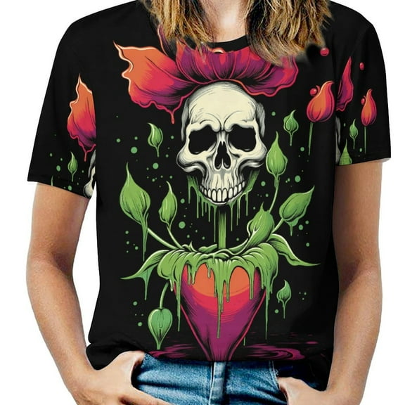 Skull T Shirts Basic T-Shirt Short Sleeve Ladies Tee Shirt Summer Graphic Clothing