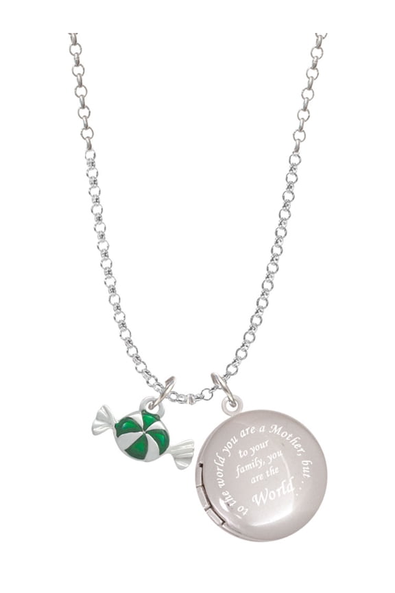 Silvertone Green Peppermint Candy To the World You are a Mother Locket Necklace