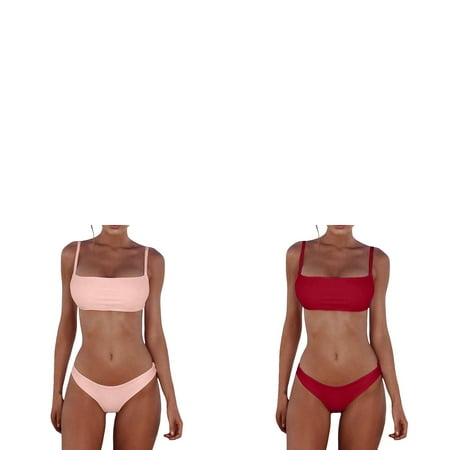 Wijhcboe 2 Pack Women Hot Bikini Bandeau Bandage Two Piece Bikini Tops for Women Bikini Swimsuit Sexy Bikini Full Coverage Bikini Top Set Push Up Brazilian Swimwear Beachwear Mesh Bikini Women s Bik