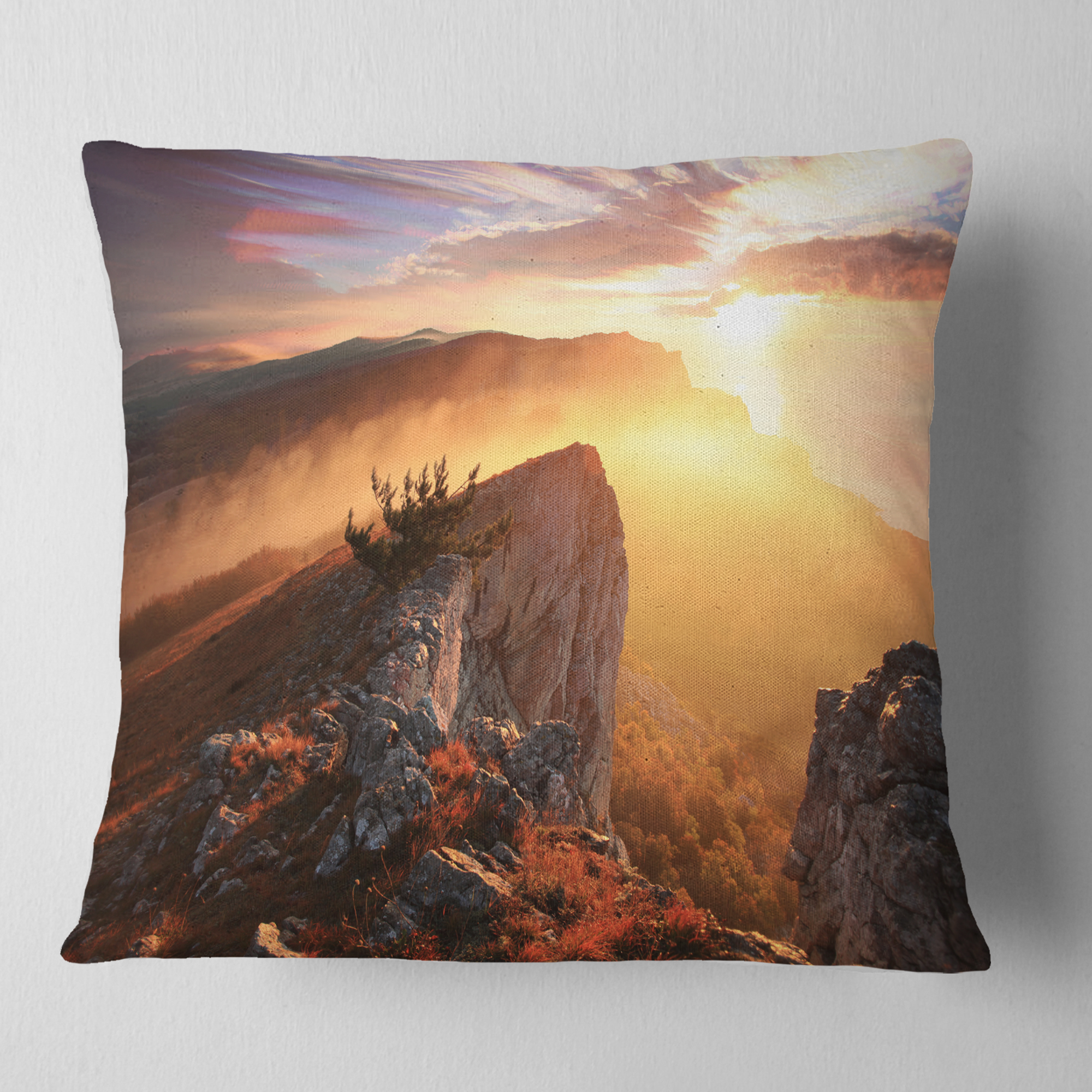 Designart Sunrise in Ai Petri Mountains - Landscape Photo Throw Pillow - 18x18