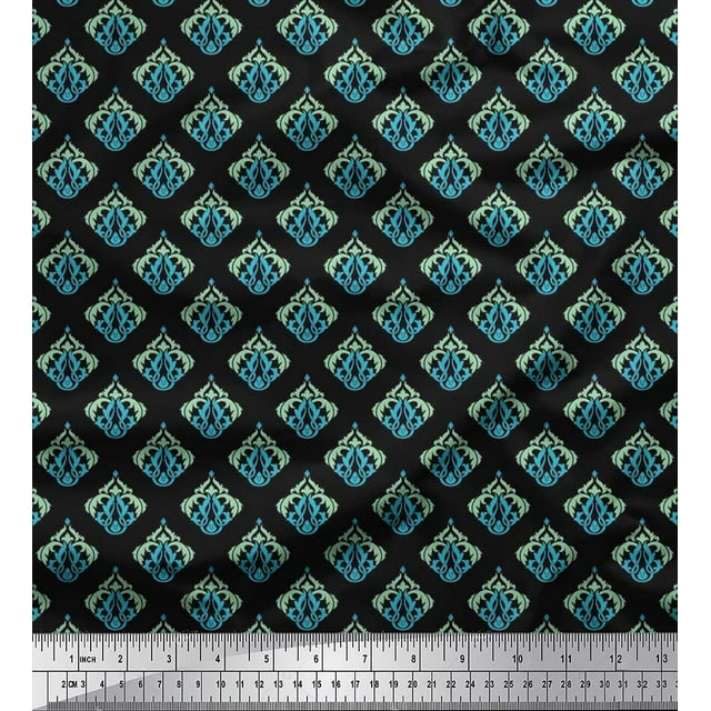 Soimoi Polyester Crepe Fabric Flourish Damask Print Fabric by Yard 52 Inch Wide