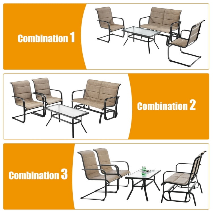 Aimee Lii 4 Pieces Outdoor Patio Furniture Set with Padded Glider Loveseat and Coffee Table, Patio Conversation Sets, Brown Aimee Lii 4 Pieces Outdoor Patio Furniture Set with Padded Glider Loveseat and Coffee Table, Patio Conversation Sets, Brown