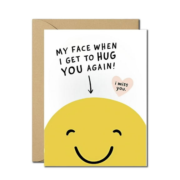 I Miss You Greeting Card – Adorable Smiley Face Design – Perfect for Sending Love and Hugs – Blank Inside with Envelope Included