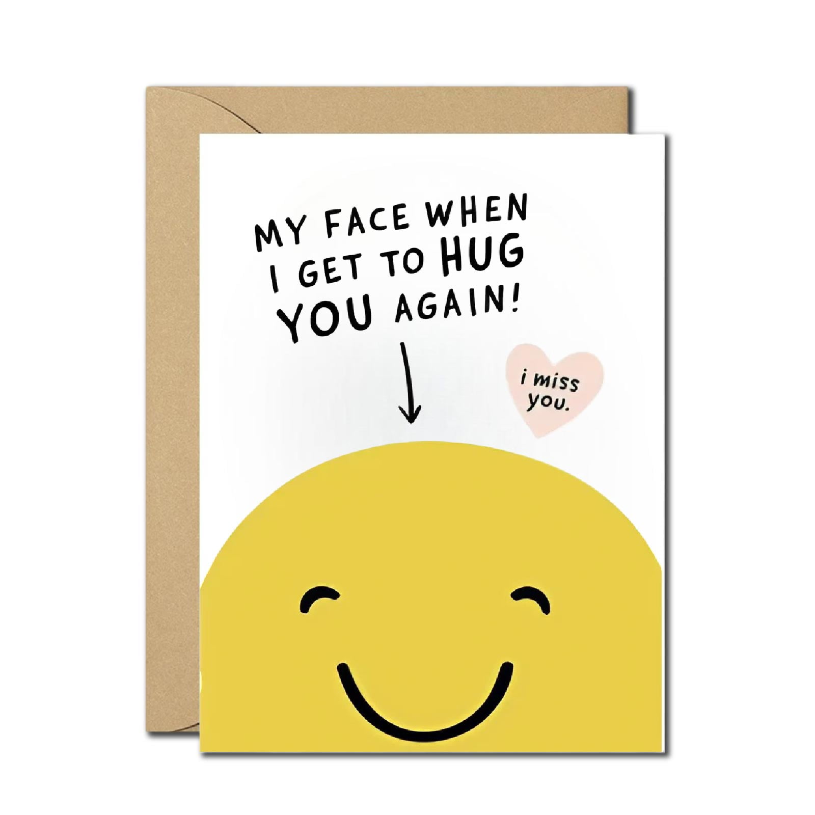 I Miss You Greeting Card – Adorable Smiley Face Design – Perfect for Sending Love and Hugs – Blank Inside with Envelope Included