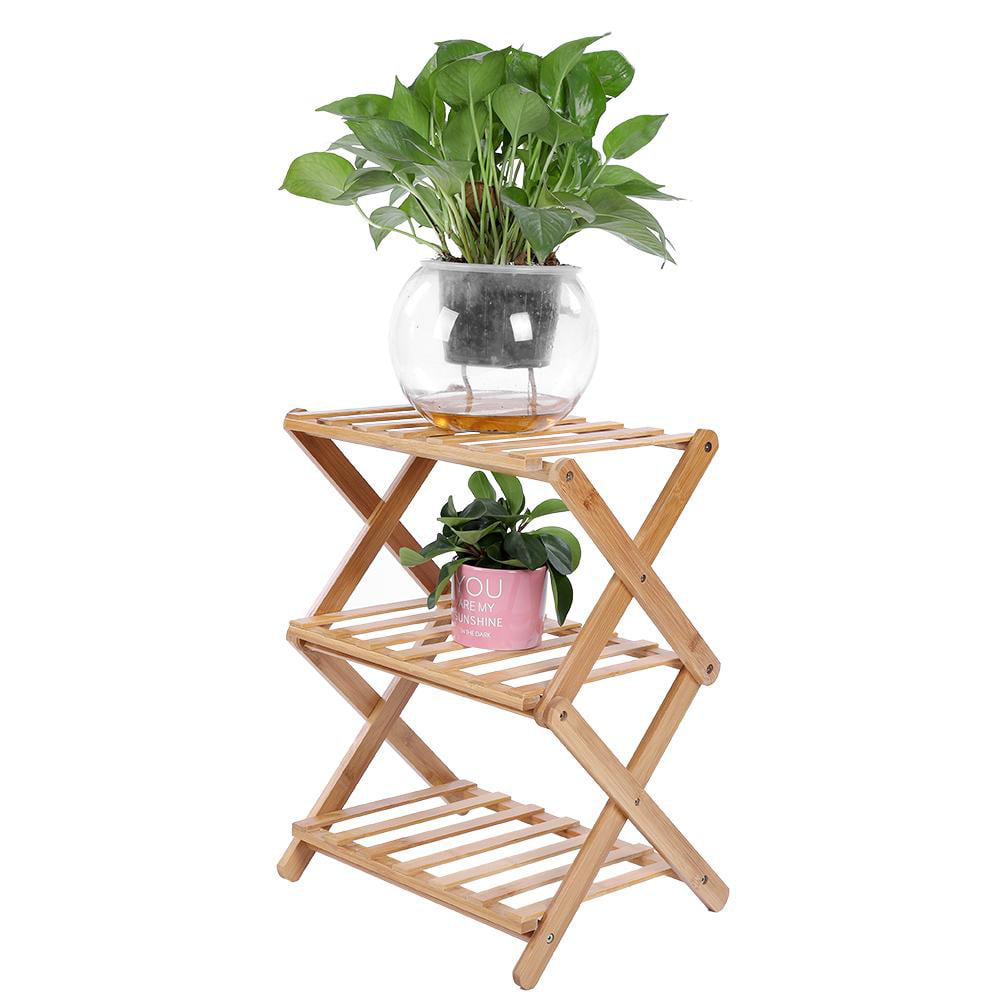 Multi Layer Foldable Flower Plant Pots Rack for Balcony Living Room Garden Patio White Foldable Wooden Plant Pot Rack Indoor Outdoor Display Rack