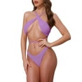thumbnail image 4 of INSPIRE CHIC Women's Criss Cross Ribbed Knit Bikini Sets, 2 Piece Strappy Top Triangle Bottom Swimwear Bathing Suits X-Large Purple, 4 of 5