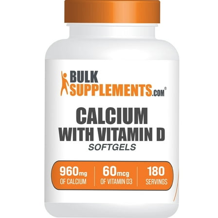 BulkSupplements Calcium Carbonate & Vitamin D3 Softgels - 960mg of Calcium per Serving (360 Softgels - 180 Servings)