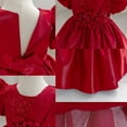 thumbnail image 6 of SERTG Little Girls' Party Dress Sheer Paneled Skirt with Back Zipper Short Sleeve Round Neck Princesse Outfit for 6 Months-4 Years(Red,3 Years), 6 of 6