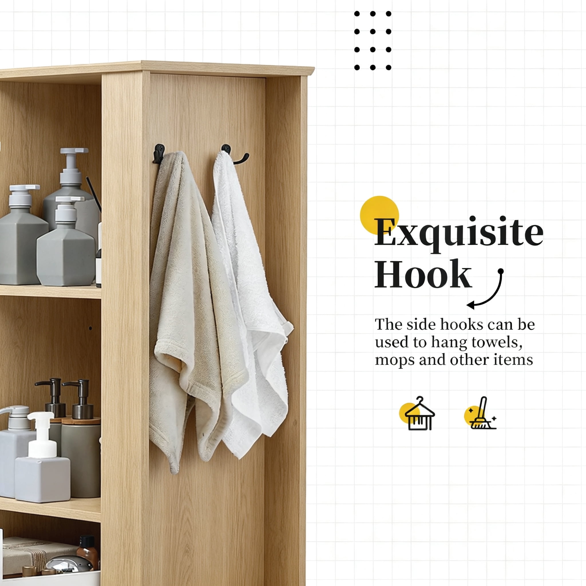 Anpport 67.8" Tall Storage Cabinet, Soft Close Doors & Adjustable Shelves, Freestanding Organizer for Bathroom & Home Organization, Natural