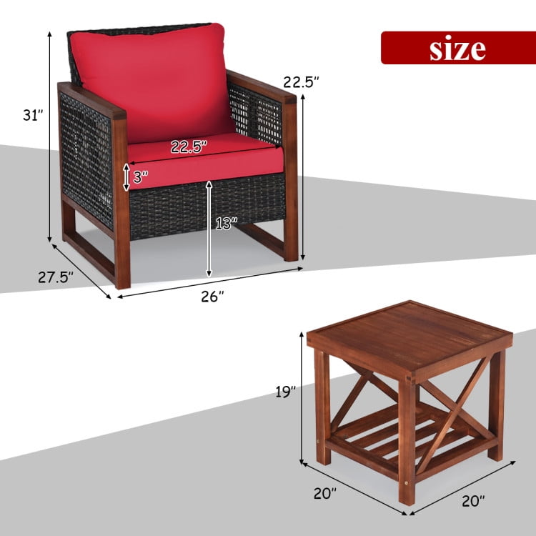 Aimee Lii 3 Pieces Patio Rattan Furniture Set with Washable Cushion and Acacia Wood Tabletop, Small Patio Set, B-Red Aimee Lii 3 Pieces Patio Rattan Furniture Set with Washable Cushion and Acacia Wood Tabletop, Small Patio Set, B-Red