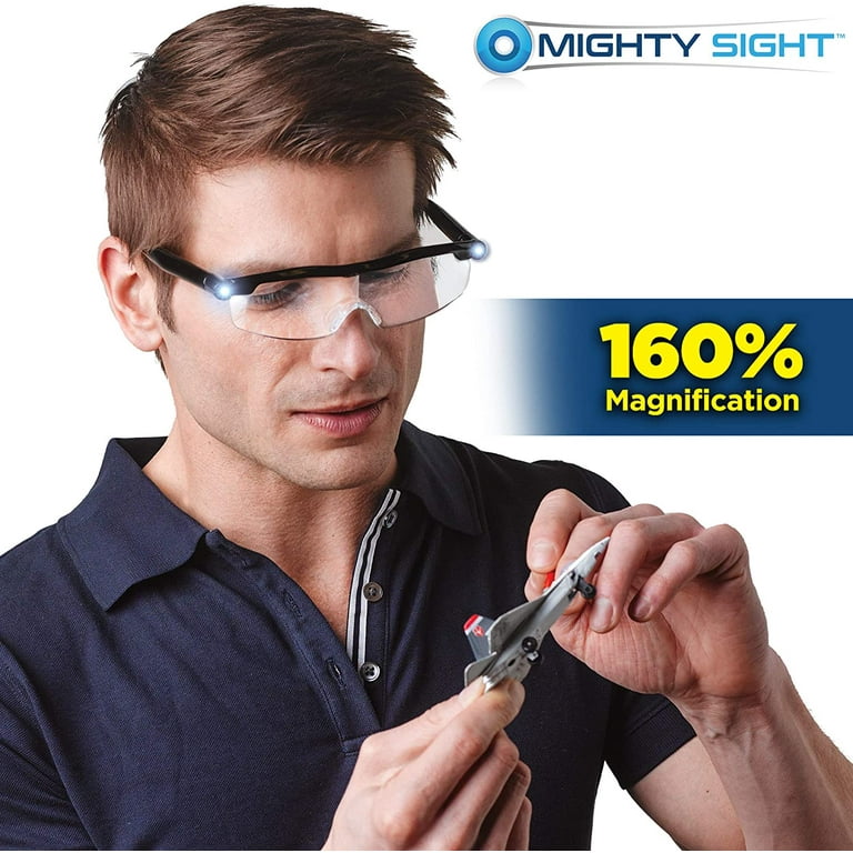LED Magnifying Glasses Sight Enhancing Bright Eyewear- 160% Magnification - Upgraded USB Rechargeable, Black