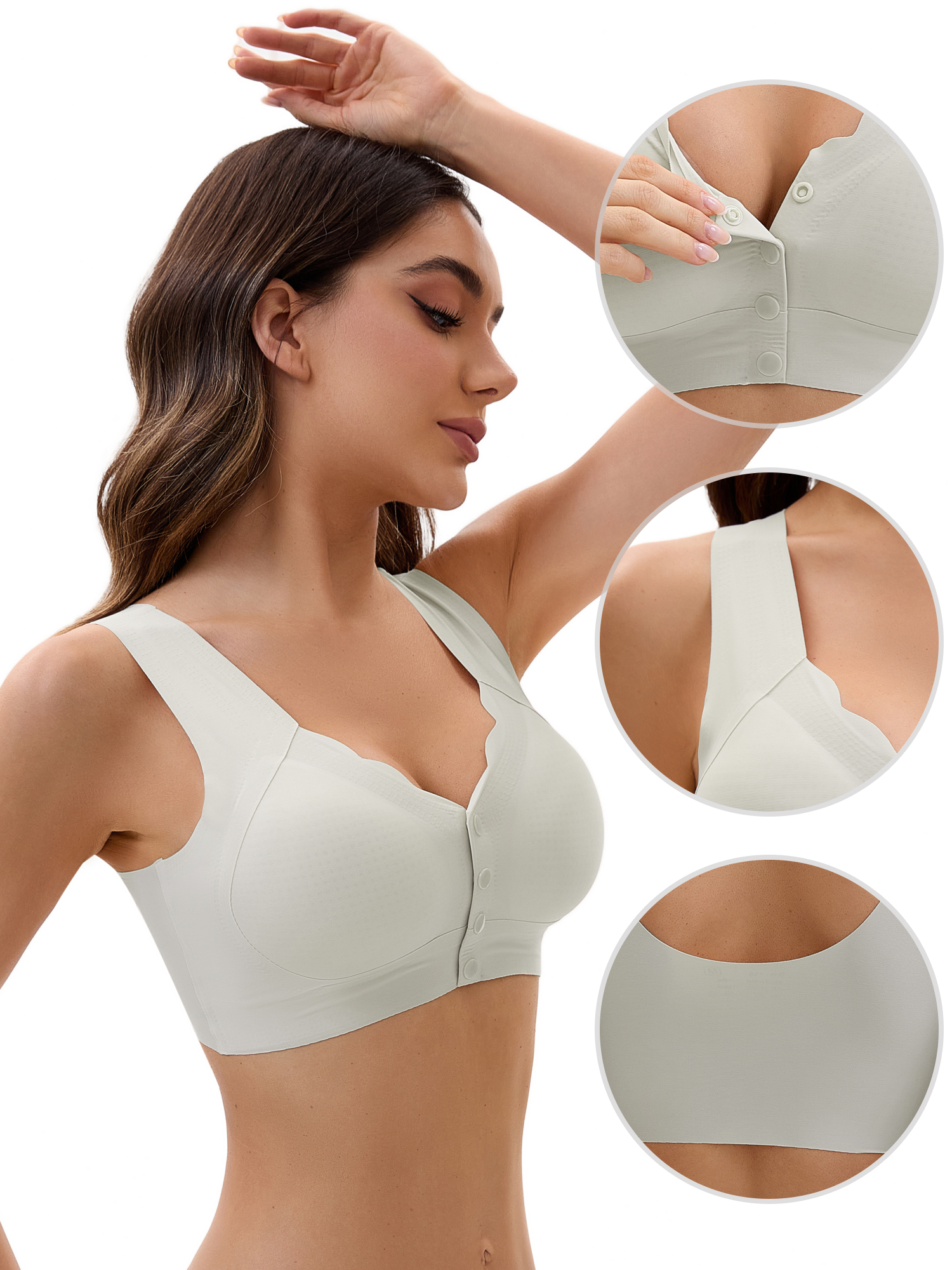 Unique Bargains Women's Vest Wirefree Wave Trim U Back Soft Bras Large Light Grey
