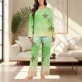 thumbnail image 2 of qelini Plus Size Pajama Sets for Women Cute Print V Neck Long Sleeve Shirt and Pant Sleepwear Soft Cozy Loungewear, 2 of 7
