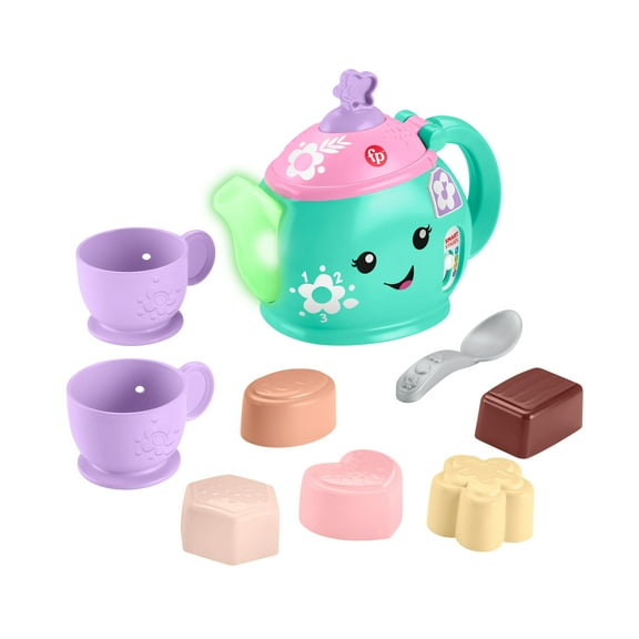 Fisher-Price Laugh & Learn Time for Tea Set, Interactive Toddler Learning Toy, 9 Pieces